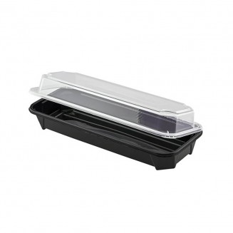 BANDEJA PARA SUSHI PRETA + TAMPA 214X83X28 mm. (270 Unid.)