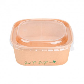 SALADEIRA DE PAPEL QUADRADA 1000 cc + TAMPA (50 Unid.)