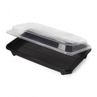 BANDEJA PARA SUSHI PRETA + TAMPA 216X135 (200 Unid.)